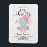 Imán Invitación Baby Shower para Elefante Rosa de Mader<br><div class="desc">Moda White Wood & Whimsical Baby Elephant y Chica de globo Invitación Baby Shower! ¡personalizar agregando tu información! Revisa mi tienda para ver toda la colección con este diseño!</div>