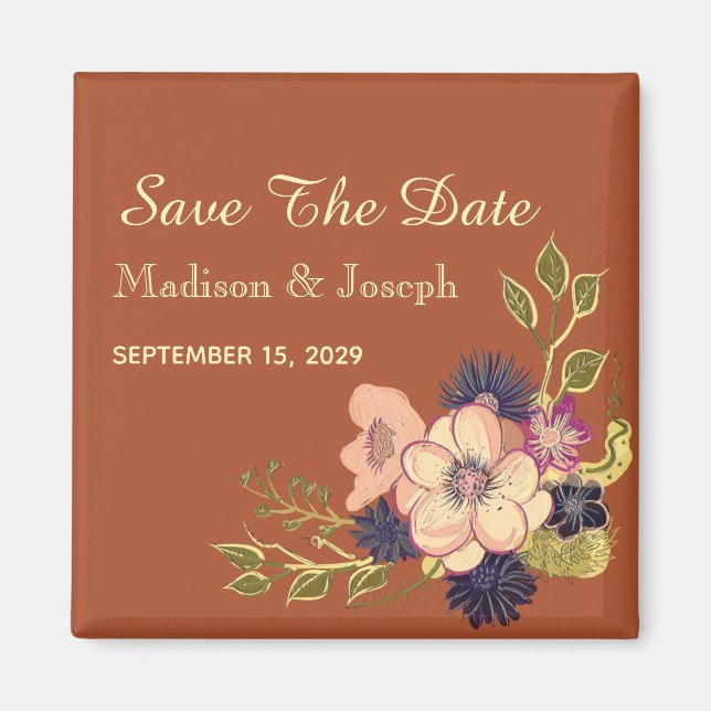 Imán Invitación de Ahorro de Boda de Terracota de Otoño (Frente)