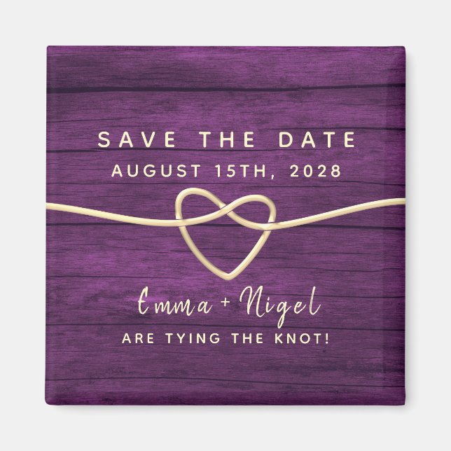 Imán Invitación de Ahorro de Fecha de Boda Morada (Frente)