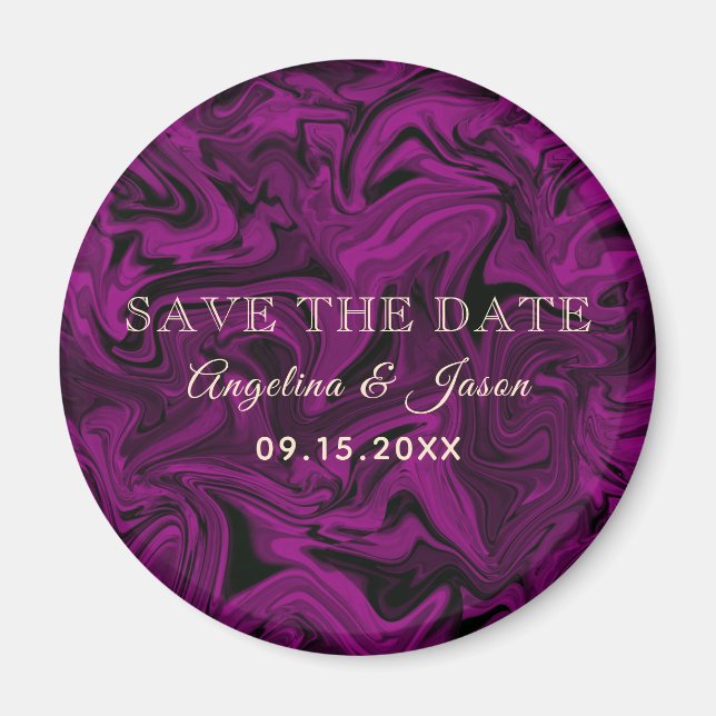 Imán Invitación de Anuncio de Boda Morado (Frente)