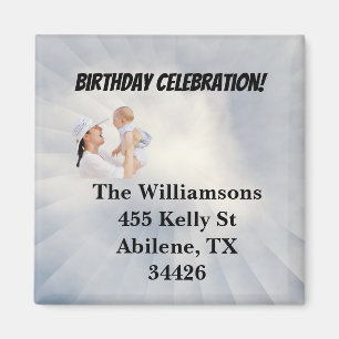 Imán Invitación de Baby Shower con fondo azul cielo