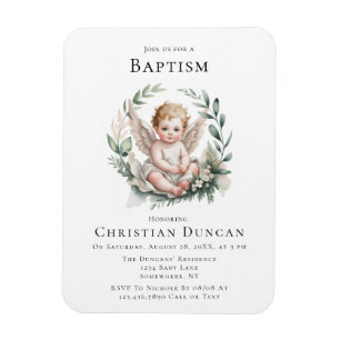 Imán Invitación de Bautismo de Alas de Ángel al Acuarel