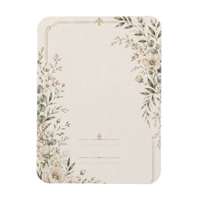 Imán Invitación de Boda Antigua con Botánica Refinada (Vertical)