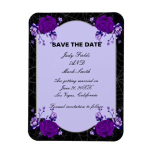 Imán Invitación de boda con araña floral de rosa púrpur