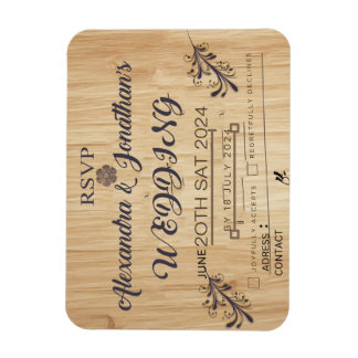 Imán invitación de boda de fondo moderno de madera rsvp