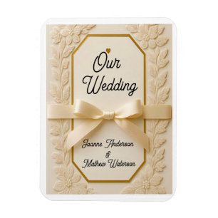 Imán Invitación de boda elegante crema y dorada