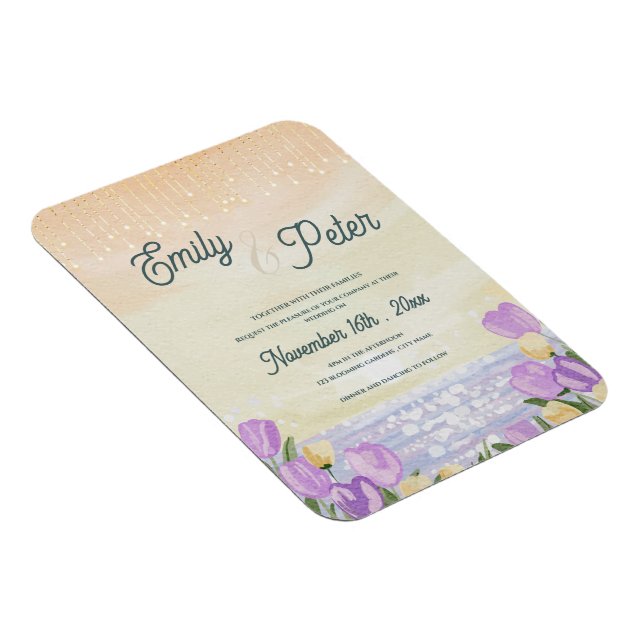 Imán Invitación de boda floral acuarela costera (Lado Derecho)