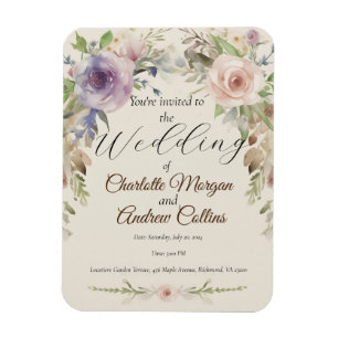 Imán Invitación de boda floral pintada
