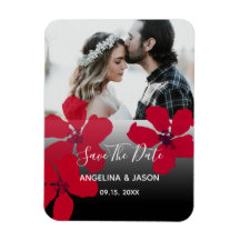 Invitación de boda floral roja para guardar la fec