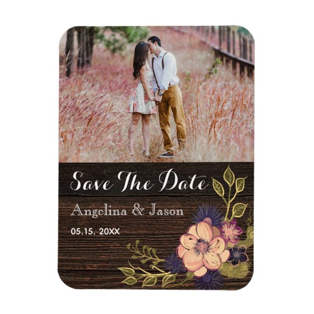 Imán Invitación de boda floral rústica para guardar la  (Vertical)