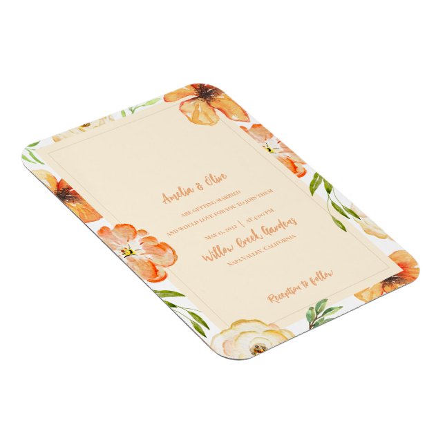 Imán Invitación de boda magnética floral de melocotón s (Lado Derecho)