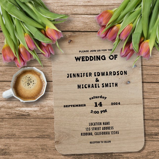 Imán Invitación de boda rústica de madera de granero ca (Rustic barn wood typography rural country wedding invitation magnet.)