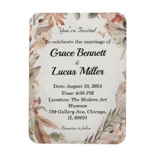 Imán Invitación de boda suave pintada con flores sencil