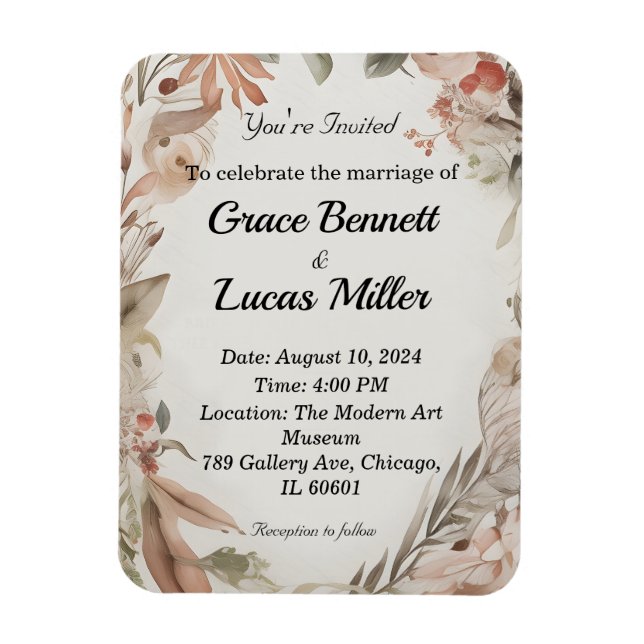 Imán Invitación de boda suave pintada con flores sencil (Vertical)