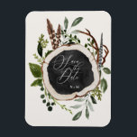Imán invitación de casamiento de casamiento rústico y e<br><div class="desc">presupuesto Rústico boda trozo de madera y floral guardar la invitación de fecha. Con hermosos detalles de acuarela. Esta moderna invitación a la boda le permitirá fijar el estilo de su gran día.</div>