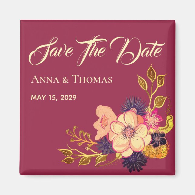Imán Invitación de compromiso de boda en rojo Borgoña (Frente)
