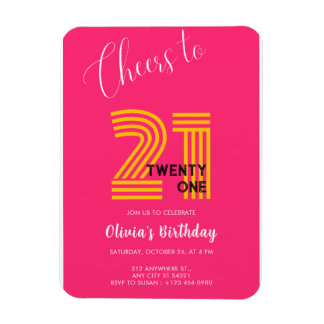 Imán Invitación de cumpleaños 21 rosa minimalista femen