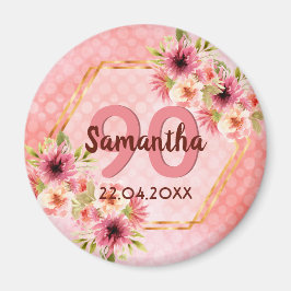 Imán invitación de cumpleaños 90 rosa floral para guard