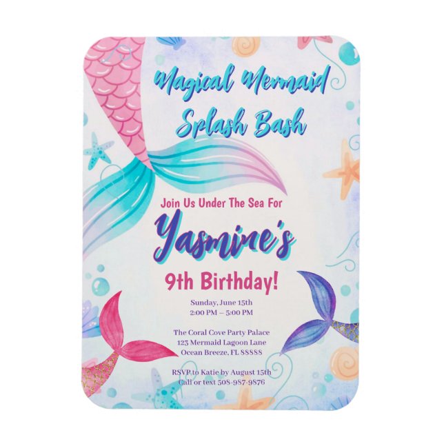Imán Invitación de cumpleaños a la sirena, Keepsake (Vertical)