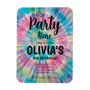 Imán Invitación de cumpleaños con Tie Dye Arcoíris de c