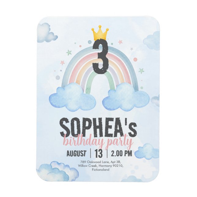 Imán Invitación de cumpleaños de arcoíris mágico (Vertical)