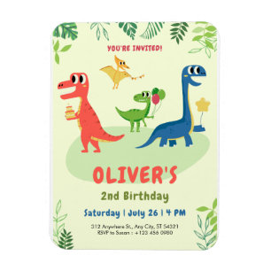 Imán Invitación de cumpleaños de dinosaurio T-rex lindo