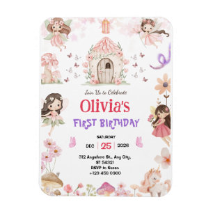 Imán Invitación de cumpleaños de Hadas para Niñas Mágic
