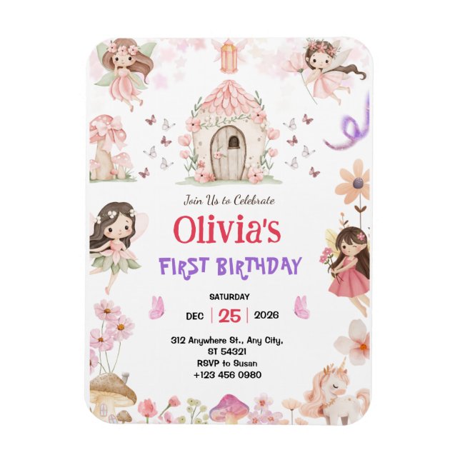 Imán Invitación de cumpleaños de Hadas para Niñas Mágic (Vertical)