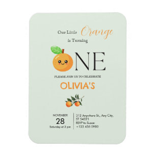 Imán Invitación de cumpleaños naranja Cute Citrus Orang