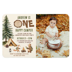 Imán Invitación de cumpleaños número 1 de One Happy Cam