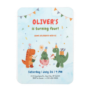 Imán Invitación de cumpleaños número 4 de adorable dino
