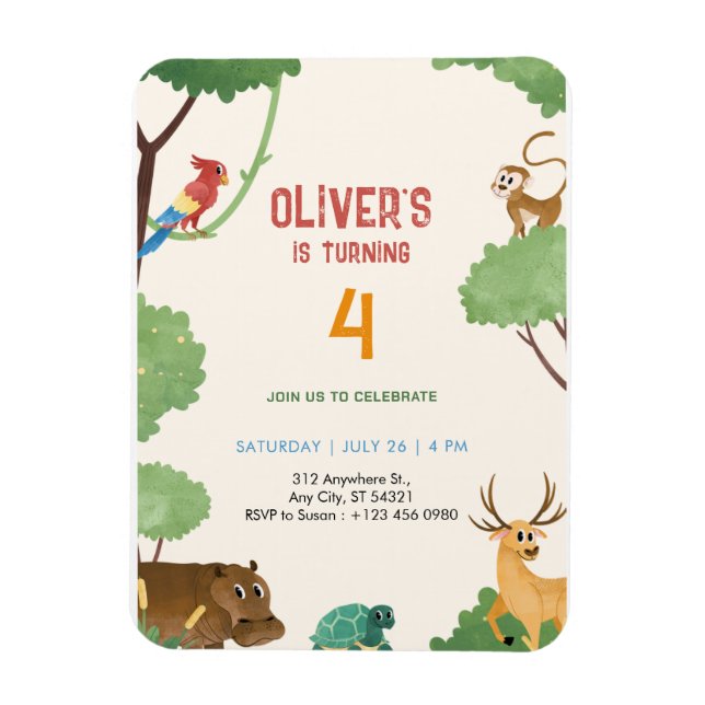 Imán Invitación de cumpleaños número 4 del Reino de los (Vertical)