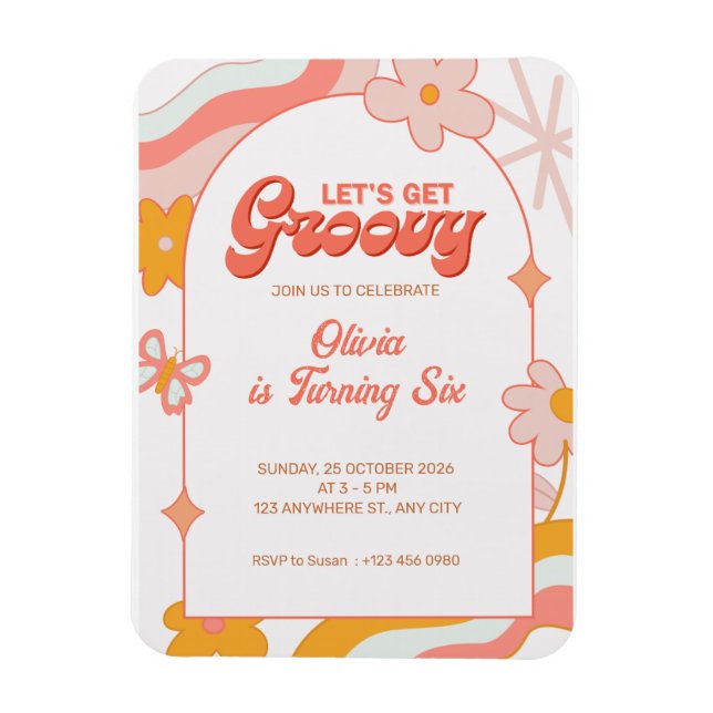 Imán Invitación de cumpleaños número 6 con estilo femen (Vertical)