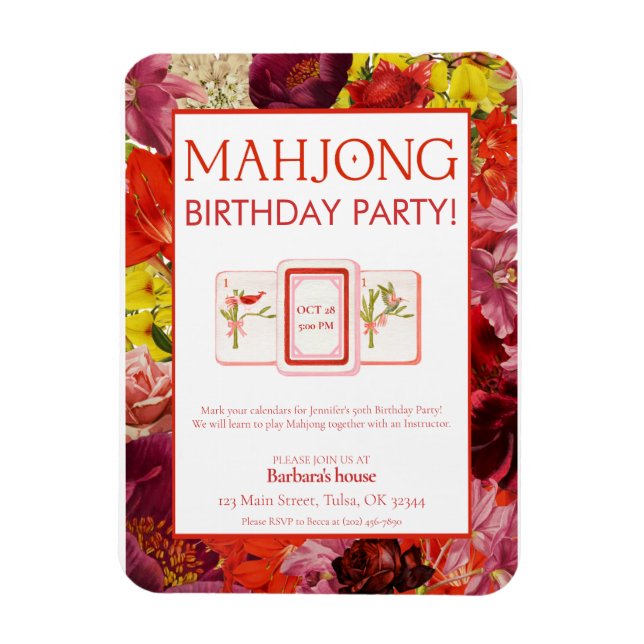 Imán Invitación de cumpleaños para fiesta de Mahjong, f (Vertical)