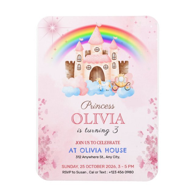 Imán Invitación de Cumpleaños para Fiesta del Castillo  (Vertical)