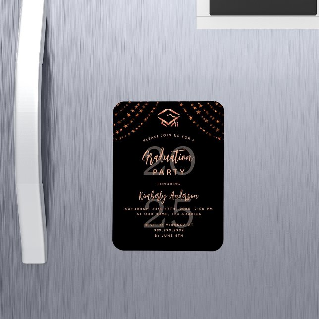 Imán Invitación de fiesta de graduación rosa negra estr (Subido por el creador)