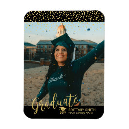 Imán Invitación de Graduación de Foto de Confetti Gold