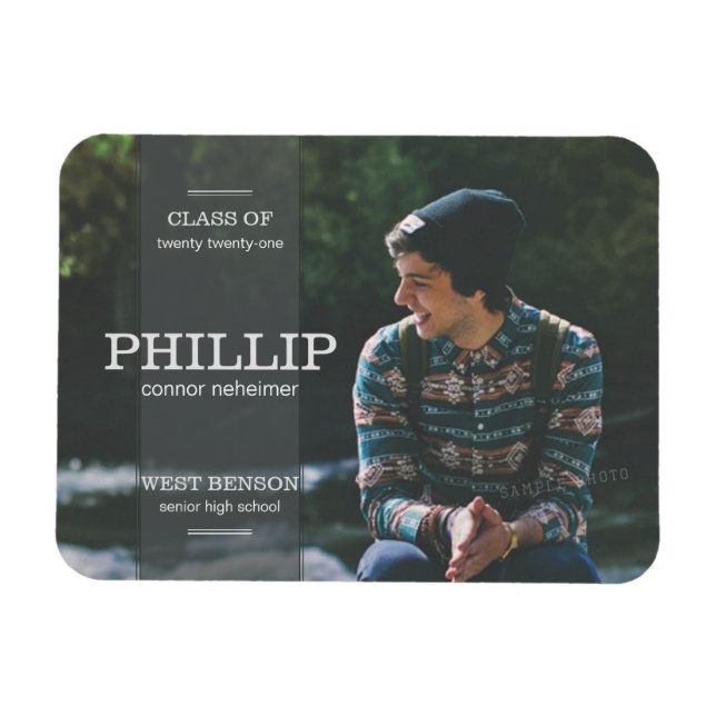 Imán Invitación de Graduación de Foto Gris en Banner (Horizontal)