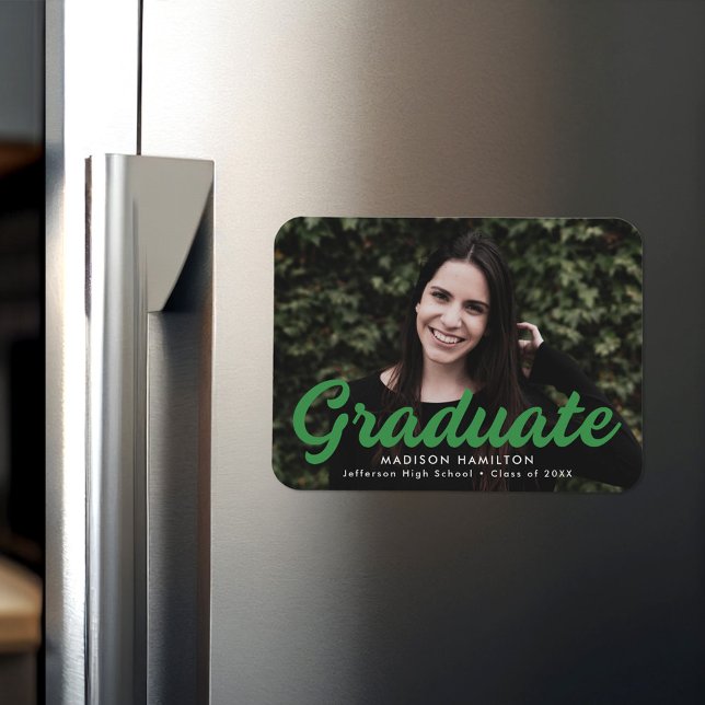 Imán Invitación de Graduación de Foto Verde con guión e (Subido por el creador)