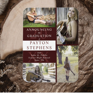 Imán Invitación de graduación de fotografía maroon mode