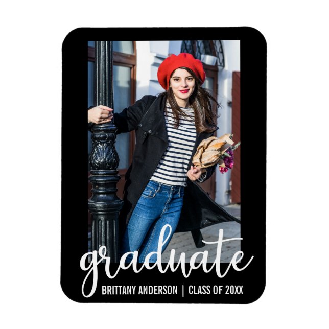Imán Invitación de Graduación de Guión Moderno Foto WB (Vertical)