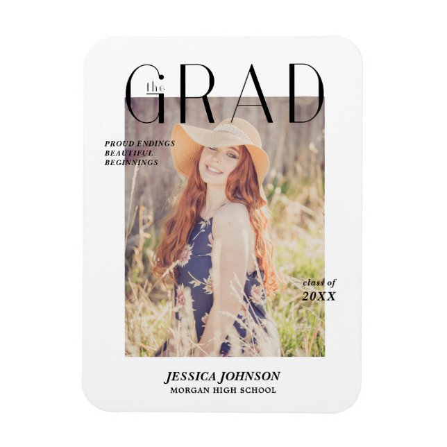 Imán invitación de graduación fotográfica de portada de (Vertical)