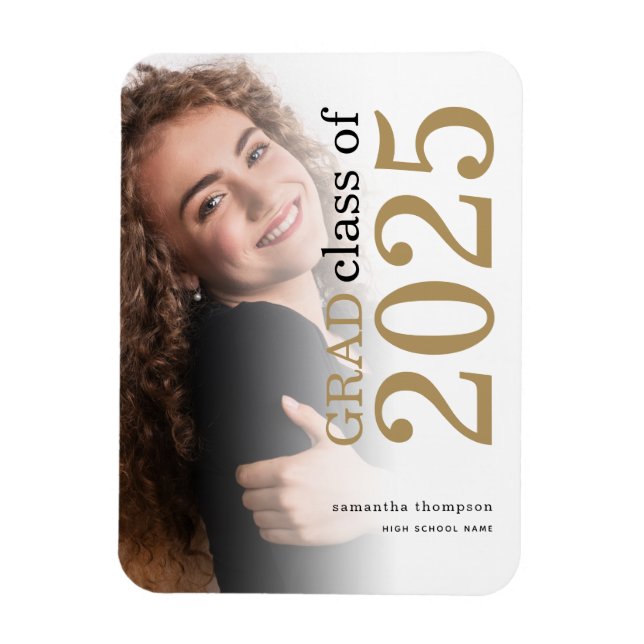 Imán Invitación de graduación Grad Photo Gold Black 202 (Vertical)