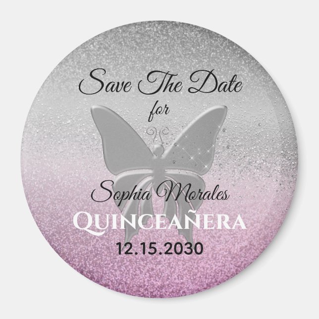 Imán Invitación de Guardar la Fecha para Quinceañera co (Frente)