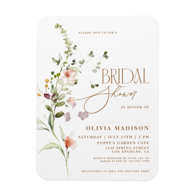 Imán Invitación de Jardín Floral Boho con Letra Moderna (Vertical)