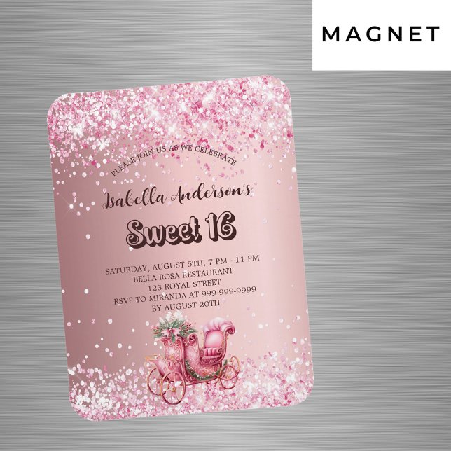 Imán Invitación de lujo de carruaje rosa dulce 16 (Subido por el creador)