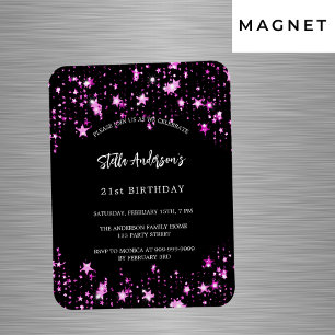 Imán Invitación de lujo de las estrellas negras rosadas