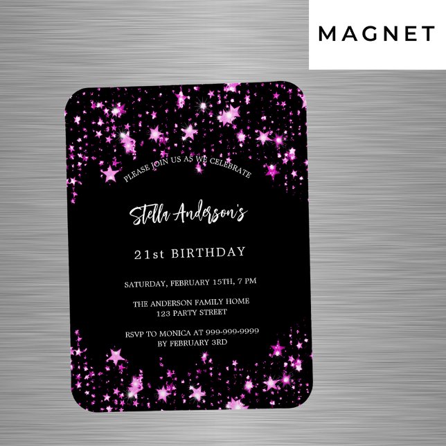 Imán Invitación de lujo de las estrellas negras rosadas (Subido por el creador)
