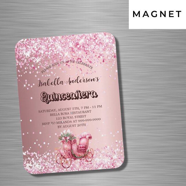 Imán Invitación de lujo para el transporte rosa Quincea (Subido por el creador)