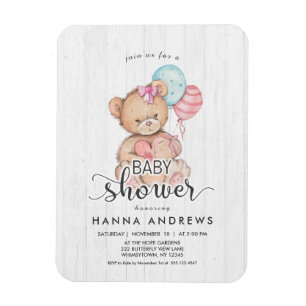 Imán Invitación de madera blanca de Baby Shower del